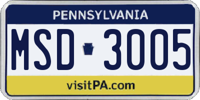 PA license plate MSD3005