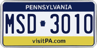PA license plate MSD3010