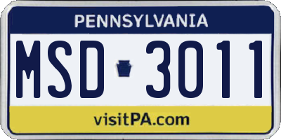 PA license plate MSD3011