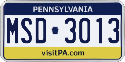 PA license plate MSD3013