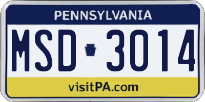 PA license plate MSD3014