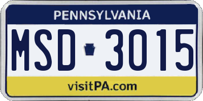 PA license plate MSD3015