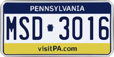 PA license plate MSD3016