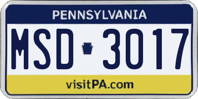 PA license plate MSD3017