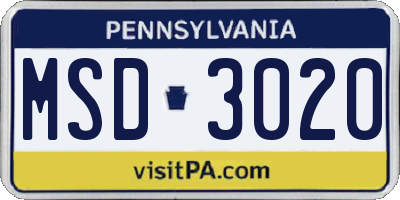 PA license plate MSD3020
