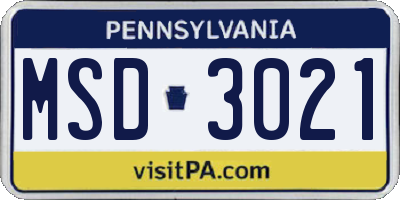 PA license plate MSD3021