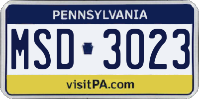 PA license plate MSD3023