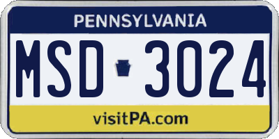 PA license plate MSD3024
