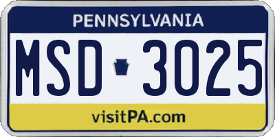 PA license plate MSD3025