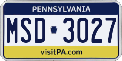 PA license plate MSD3027