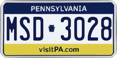 PA license plate MSD3028