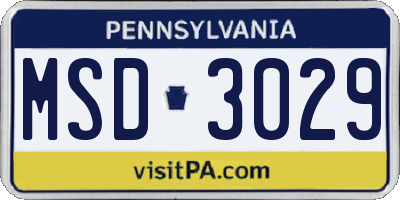 PA license plate MSD3029