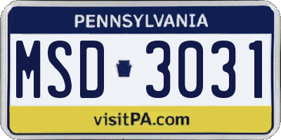 PA license plate MSD3031