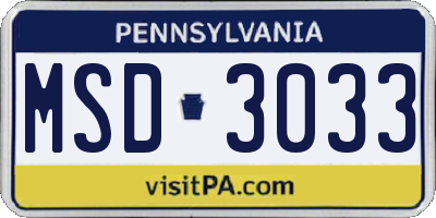 PA license plate MSD3033