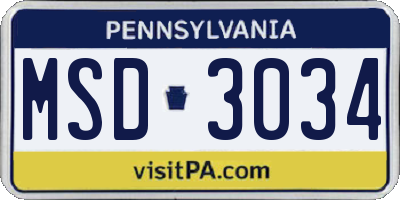 PA license plate MSD3034