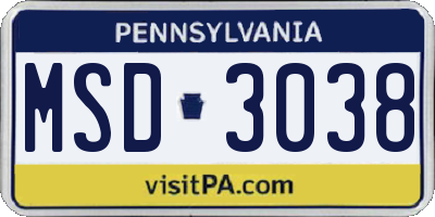 PA license plate MSD3038
