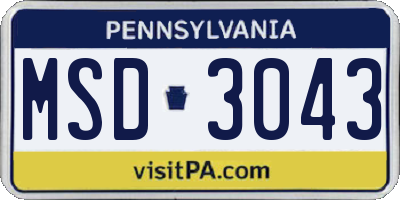 PA license plate MSD3043