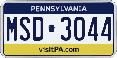 PA license plate MSD3044