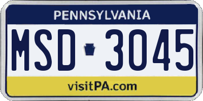 PA license plate MSD3045