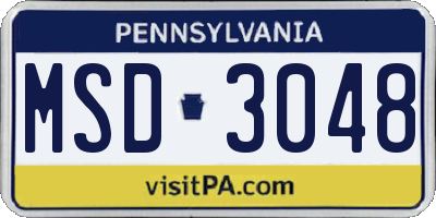 PA license plate MSD3048
