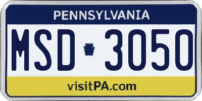 PA license plate MSD3050