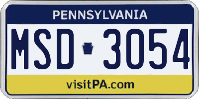 PA license plate MSD3054