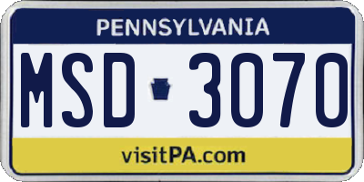 PA license plate MSD3070