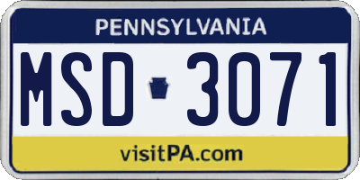 PA license plate MSD3071