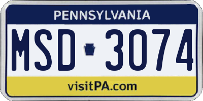 PA license plate MSD3074