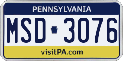 PA license plate MSD3076