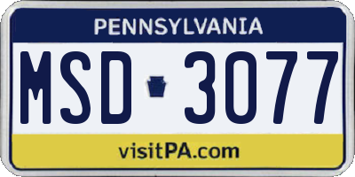 PA license plate MSD3077