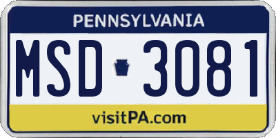 PA license plate MSD3081