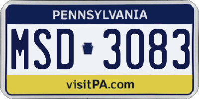 PA license plate MSD3083