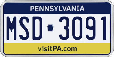 PA license plate MSD3091