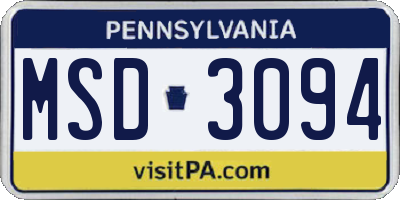 PA license plate MSD3094