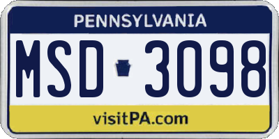 PA license plate MSD3098