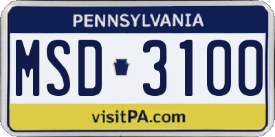 PA license plate MSD3100