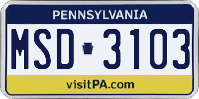 PA license plate MSD3103
