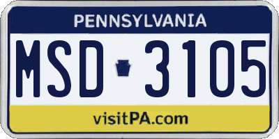 PA license plate MSD3105