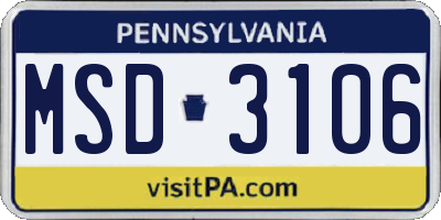 PA license plate MSD3106