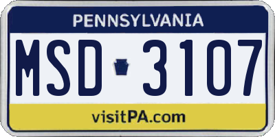 PA license plate MSD3107