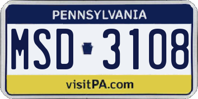 PA license plate MSD3108
