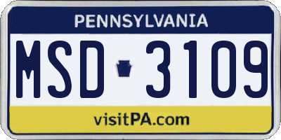 PA license plate MSD3109