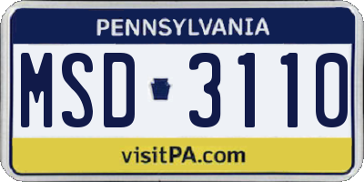 PA license plate MSD3110