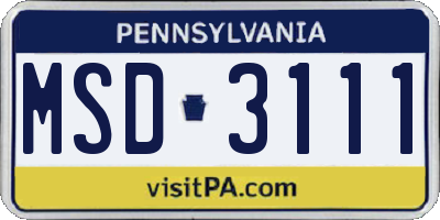 PA license plate MSD3111