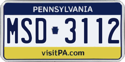 PA license plate MSD3112