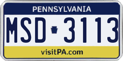 PA license plate MSD3113