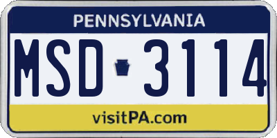 PA license plate MSD3114
