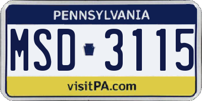PA license plate MSD3115