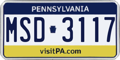 PA license plate MSD3117